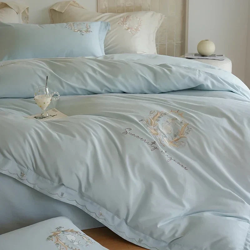 DecorBites™ Brushed Volcanic Fleece Cotton Duvet Cover Set with Embroidered Details