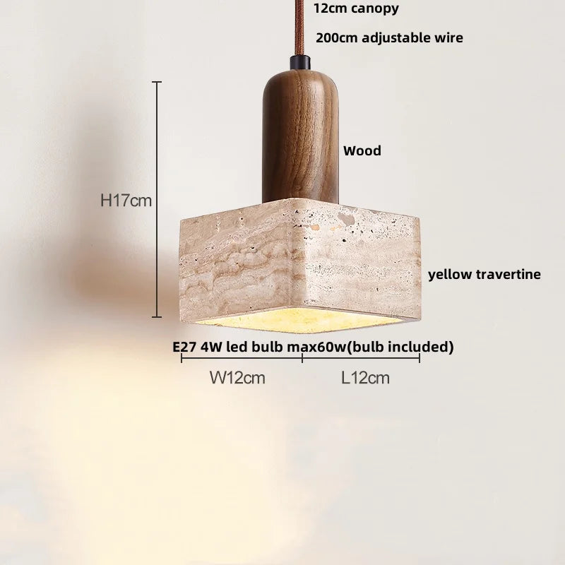 DecorBites™ LED Pendant Lamp White Glass Ball Yellow Travertine Hanging Light