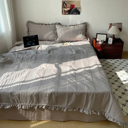DecorBites™ Korean Princess Lace Ruffles Summer Quilt Bedspread - 3Pc Bedding Set
