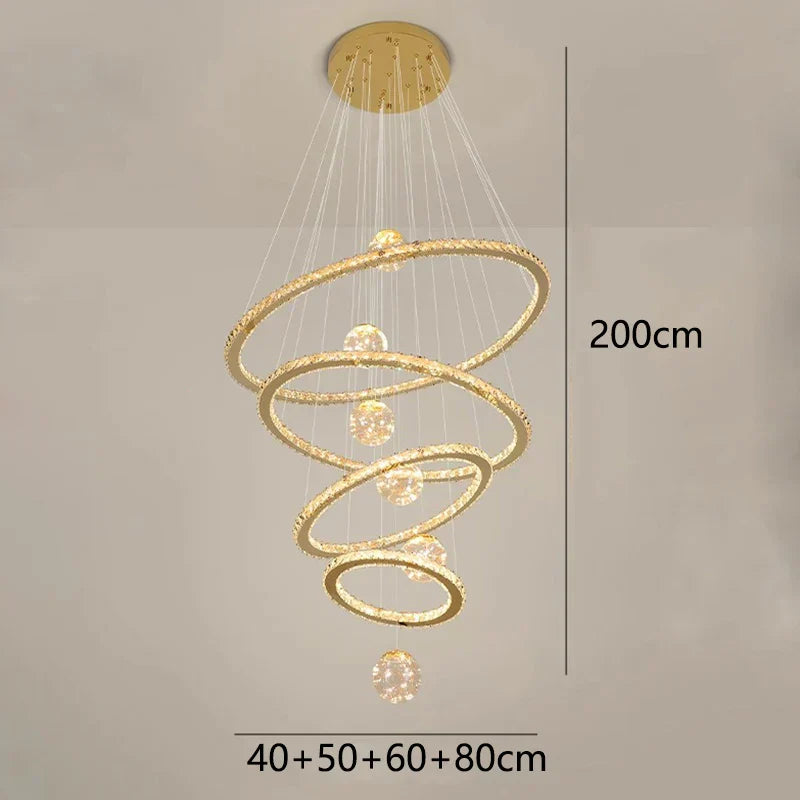 DecorBites™ Crystal Chandelier Stair Pendant Lamp Living Room Interior Lighting
