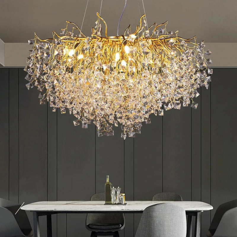 ™ Gold Crystal Chandelier LED Round Light Island Branch Chandelier