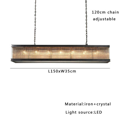 DecorBites™ Crystal Rectangle Chandelier: Classic Retro Nordic Ceiling Hanglamp for Dining Room.
