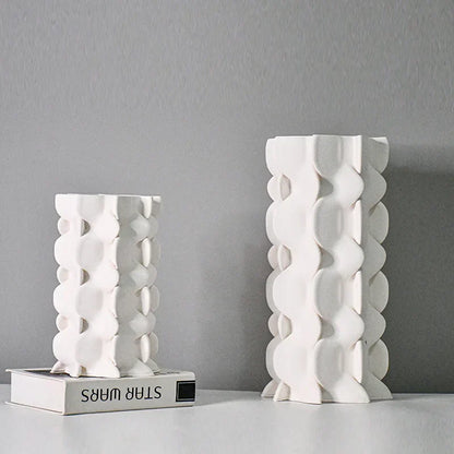 DecorBites™ Geometric Ceramic Fold Pattern Flower Vase Decorative Home Ornament