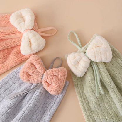 DecorBites™ Bowknot Microfiber Hand Towels Soft & Absorbent Coral Velvet for Kitchen & Bathroom