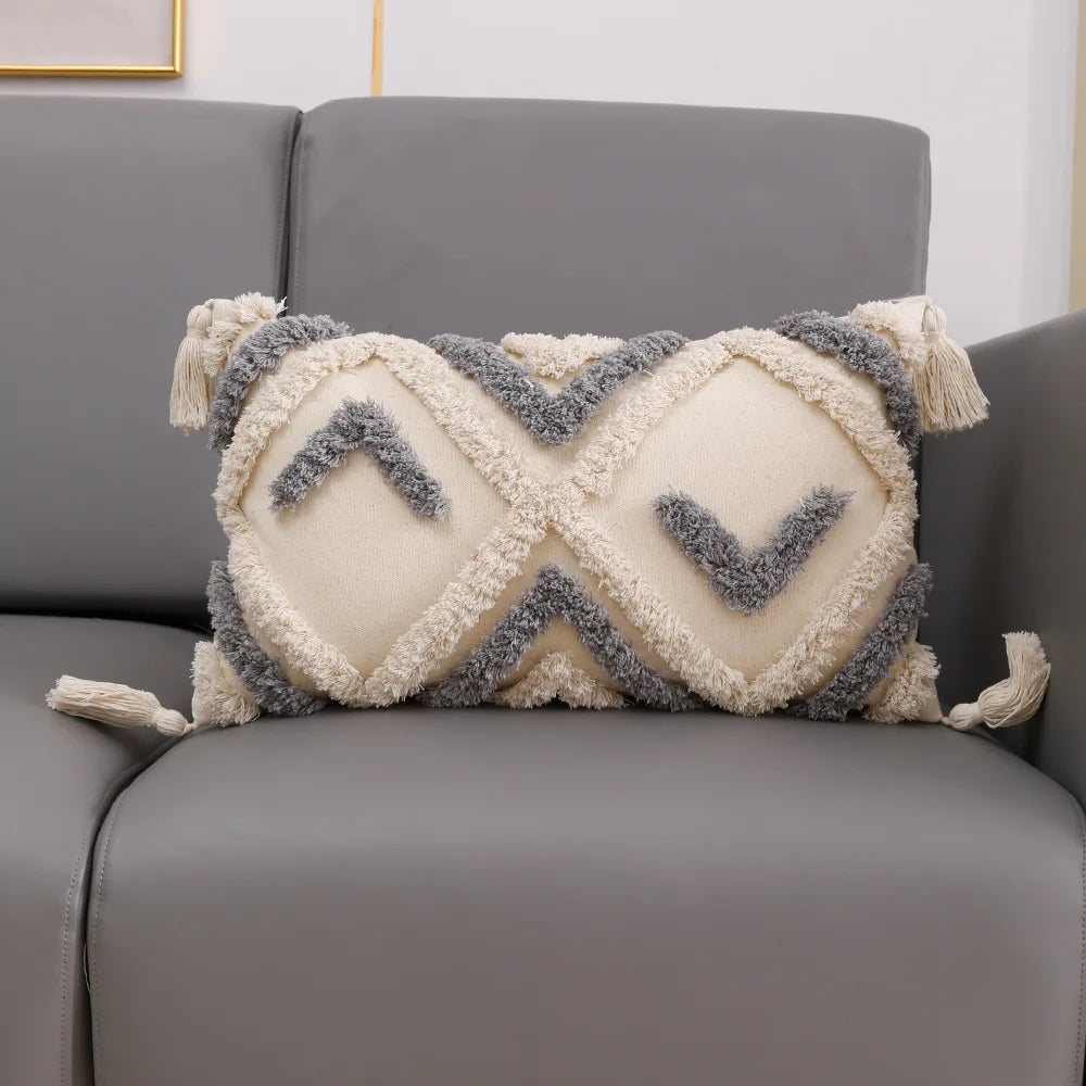 DecorBites™ Geometric Embroidery Cushion Cover with Tassel, Home Decor Pillowcase, Various Sizes