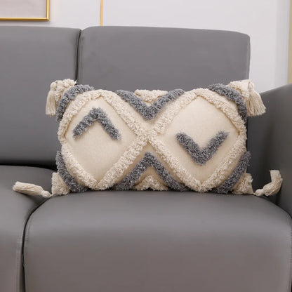 DecorBites™ Geometric Embroidery Cushion Cover with Tassel, Home Decor Pillowcase, Various Sizes