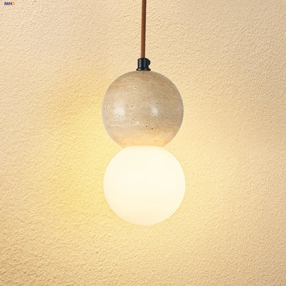 DecorBites™ LED Gourd Pendant Light Fixture with Yellow Travertine and White Glass