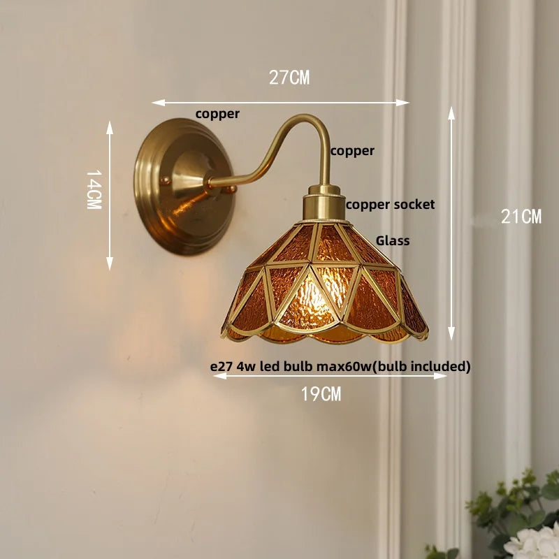 DecorBites™ Blue Glass Copper LED Wall Light Fixture Stair Bar Restaurant Bedroom E27