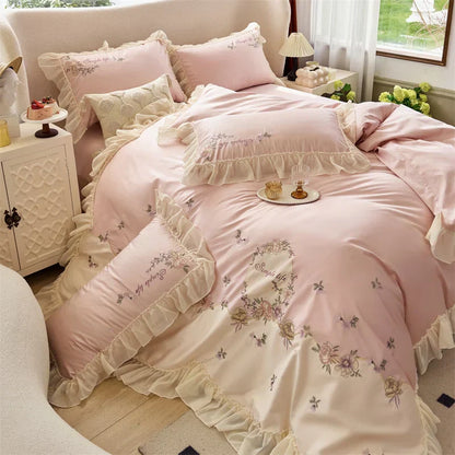 DecorBites™ Flowers Lace Ruffles Princess Wedding Bedding Set 1000TC Egyptian Cotton Collection