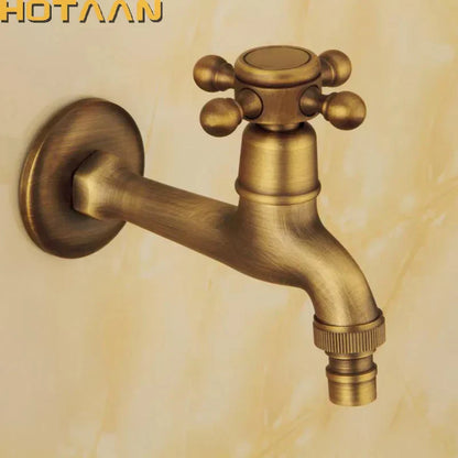 DecorBites™ Antique Brass Wall Mount Bibcock Faucet for Garden and Bathroom