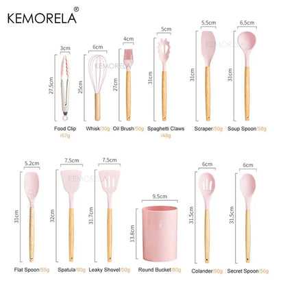 DecorBites™ 13-Piece Silicone Kitchen Utensils Set with Storage Box | Heat-Resistant Cooking Tools and Baking Accessories