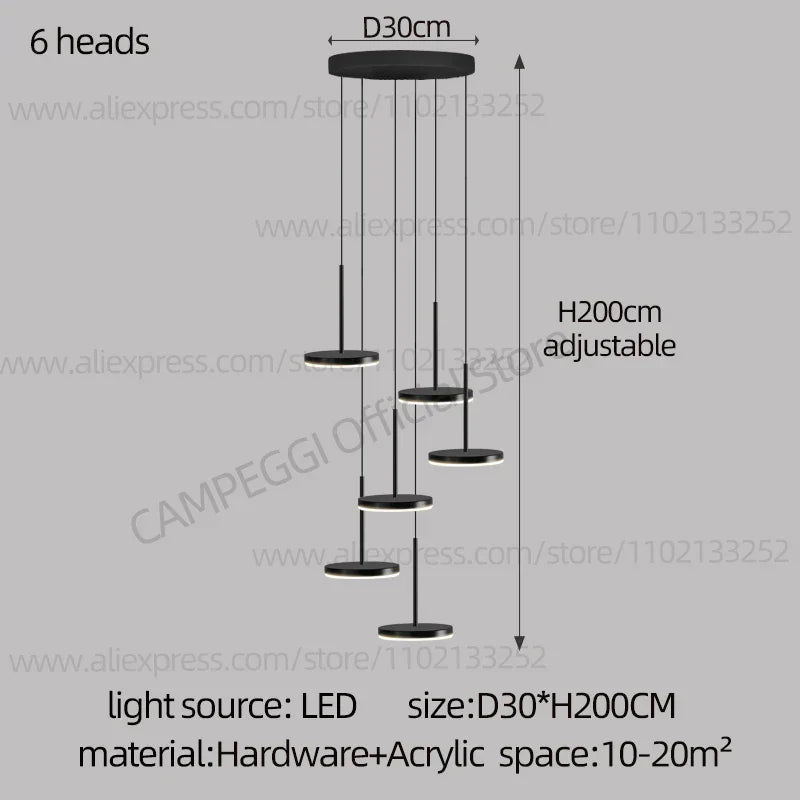 DecorBites™ Golden Black LED Long Chandelier for Home, Restaurant, and Cafe