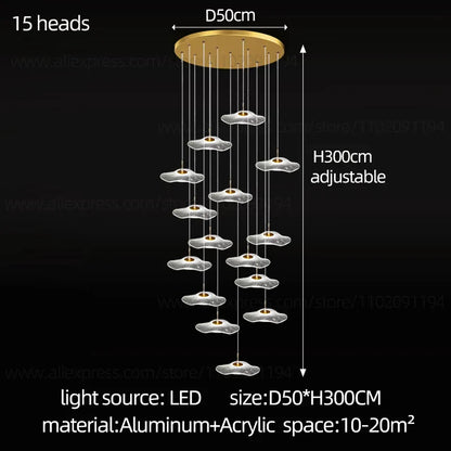 DecorBites™ LED Lotus Staircase Chandelier: Modern Design for Hotel Lobby, Villa, Kitchen Lighting