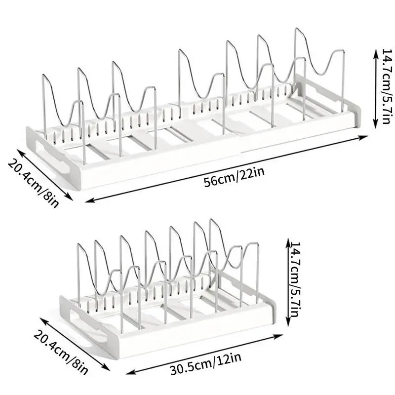 DecorBites™ Kitchen Organizer: Expandable Storage Rack for Cabinets with Drawer and Cutting Board Slot
