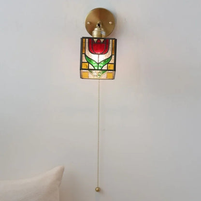 DecorBites™ Colorful Square Glass LED Wall Lights with Pull Chain Switch, Tiffany Style