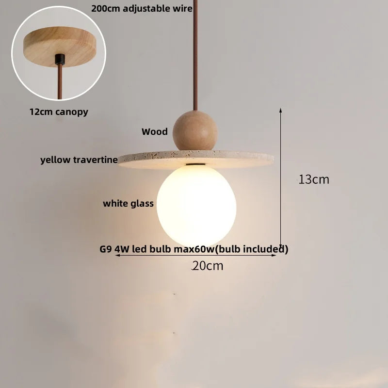 DecorBites™ LED Pendant Lamp White Glass Wire Adjustable Travertine Hanging Lights