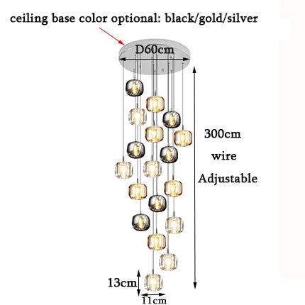 DecorBites™ LED Stair Chandelier: Luxury Amber/Crystal Indoor Lighting Fixture
