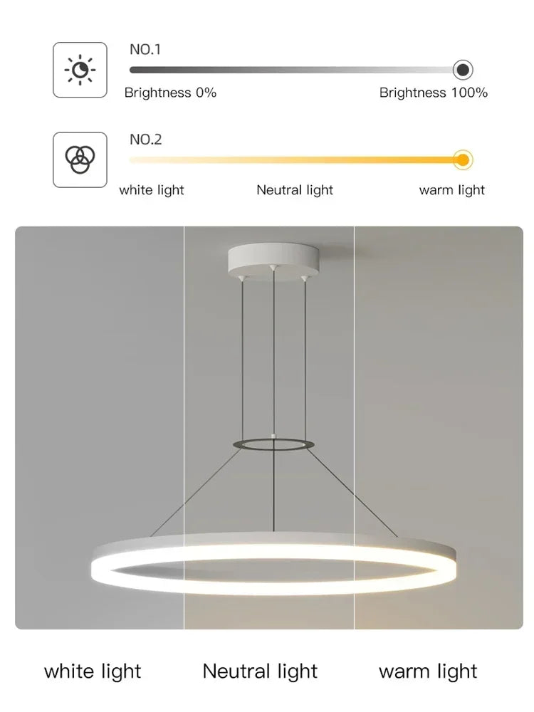 DecorBites™ Black Ring LED Pendant Chandelier for Living Room, Bedroom, Kitchen - Modern Minimalist Lighting