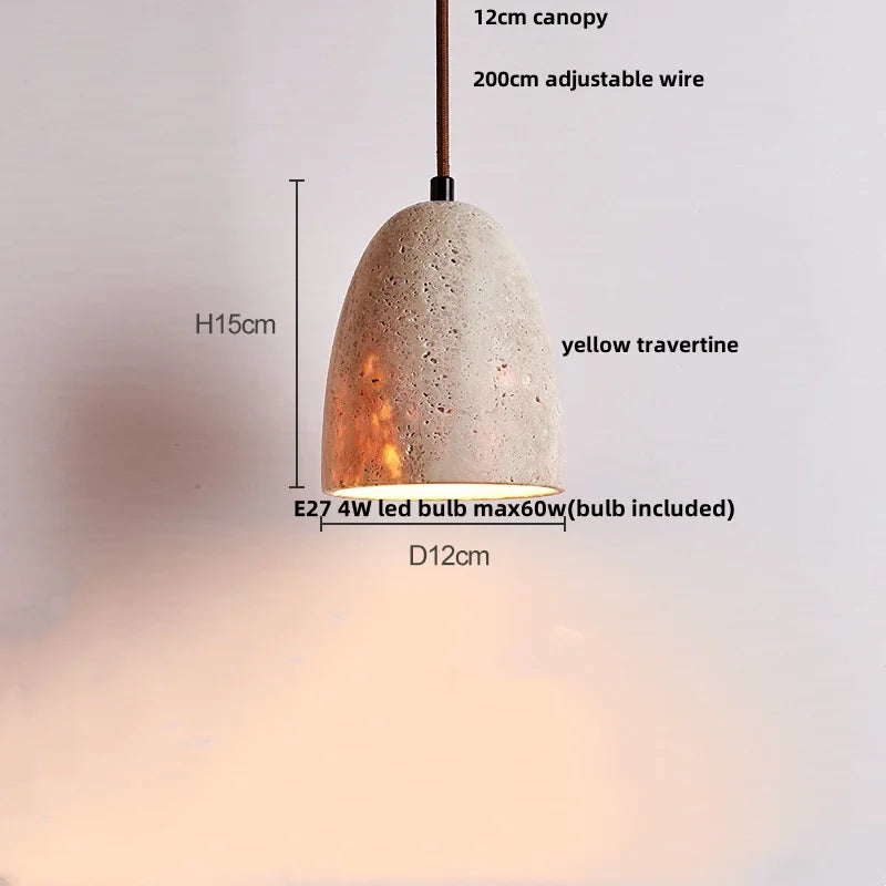DecorBites™ LED Pendant Lamp Yellow Travertine Wood Hanging Light Fixture Luminaire