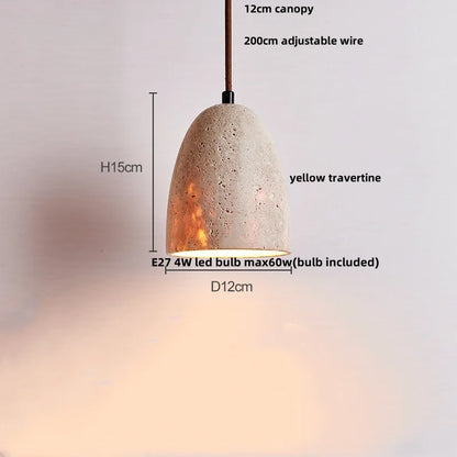 DecorBites™ LED Pendant Lamp Yellow Travertine Wood Hanging Light Fixture Luminaire