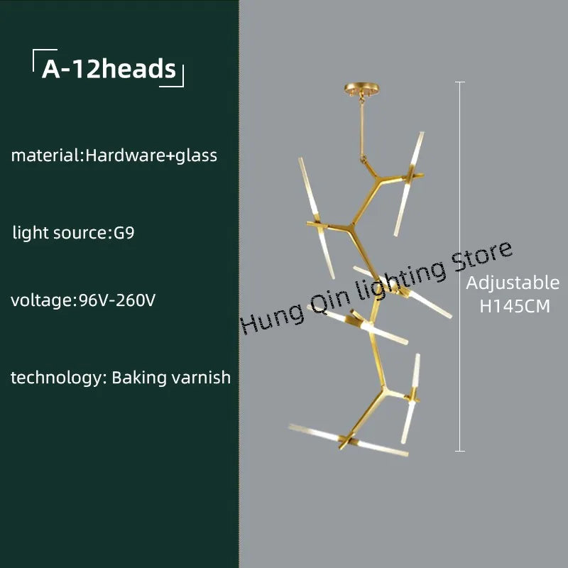 ™ Gold Branch LED Chandelier for Duplex Villa Staircase - Modern Indoor Lighting