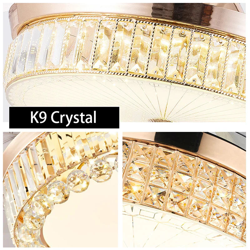 DecorBites™ Crystal Ceiling Fans with LED Light & Remote Control, Gold Finish