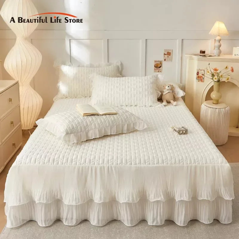 ™ Lace Ruffles Cooling Bed Skirt Set with Pillowcases