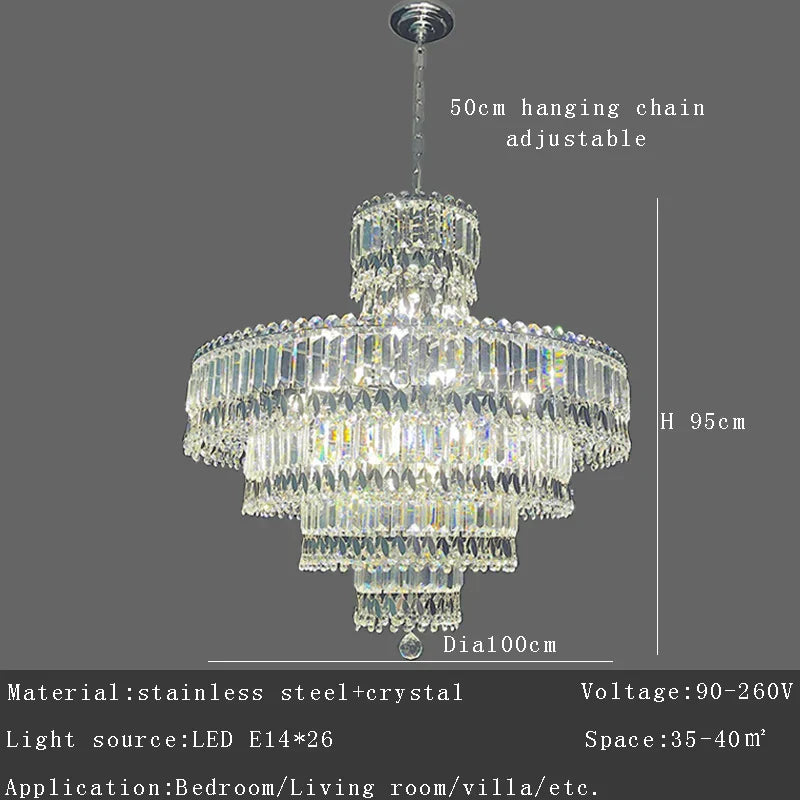 ™ Large Crystal Chandelier Chrome Hanging Lamp for Dining Room Decor