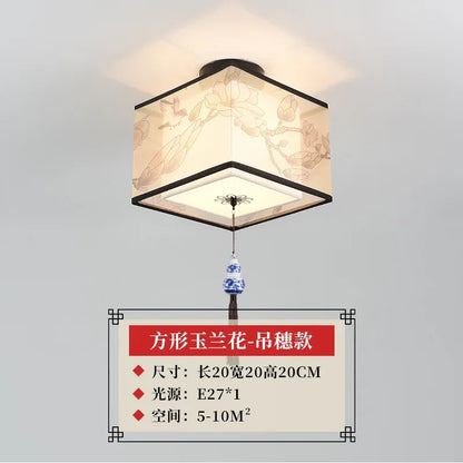 DecorBites™ Lotus Chinese Chandelier Ceiling Lamp Simple Corridor Painting LED Lighting