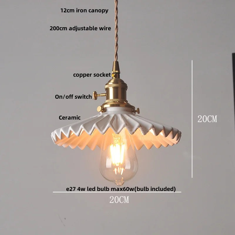DecorBites™ Ceramic LED Pendant Lamp, Walnut Wood Nordic Hanging Light Fixtures