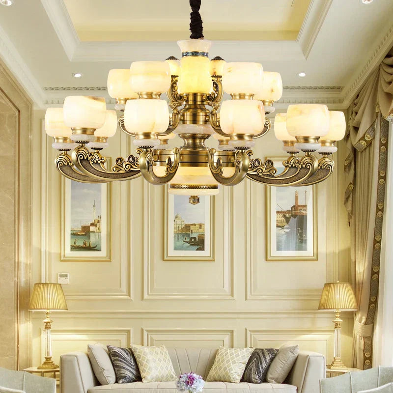 DecorBites™ Jade Chandelier: Stylish Chinese Zen Living Room Lamp for Duplex Building by Guangdong Zhongshan