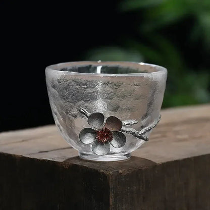 DecorBites™ Carved Tin Glass Tea Cup Set - Heat Resistant, Puer Chinese, Elegant Design