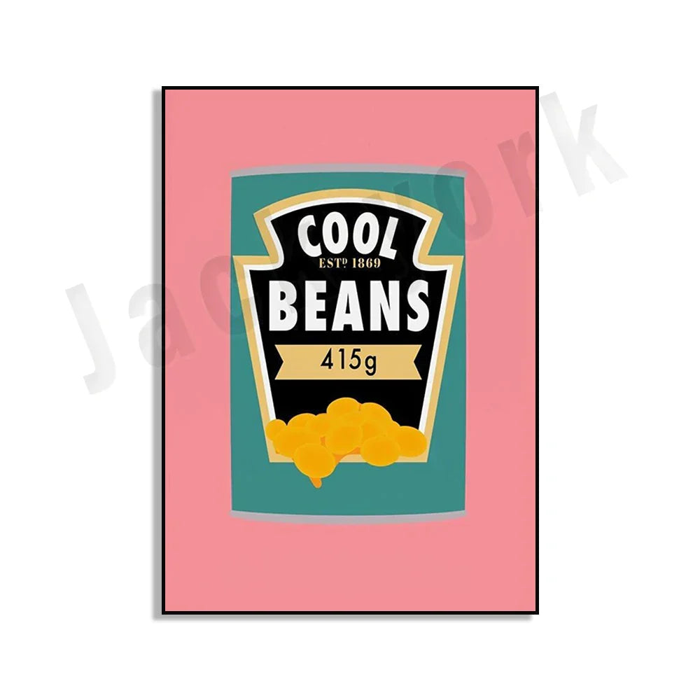 DecorBites™ Blue Cool Beans Pesto Pasta Food Art Poster Soy Pun