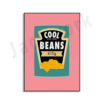 DecorBites™ Blue Cool Beans Pesto Pasta Food Art Poster Soy Pun