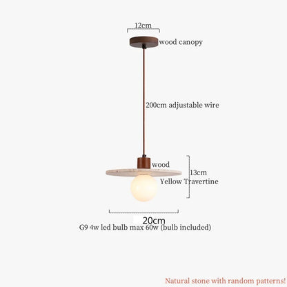 DecorBites™ Cream Glass LED Pendant Lights Modern Wood Yellow Travertine Pendant Lamp