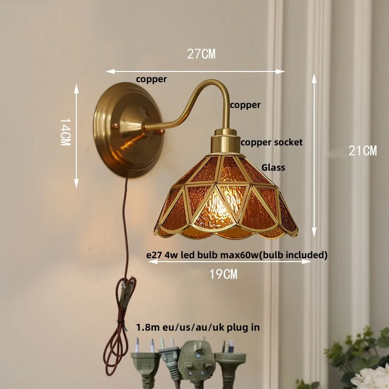 DecorBites™ Blue Glass Copper LED Wall Light Fixture Stair Bar Restaurant Bedroom E27
