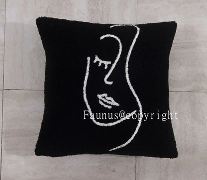 DecorBites™ Lambswool Face Cushion Cover 45x45 Beige White Abstract Art Pillowcase