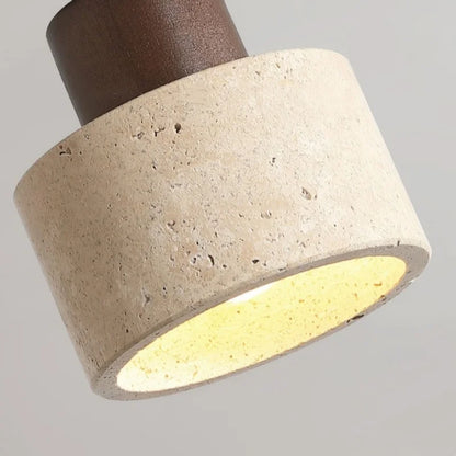 DecorBites™ Japan Style LED Ceiling Light Yellow Travertine Stone Wood Base Bedroom Luminaire