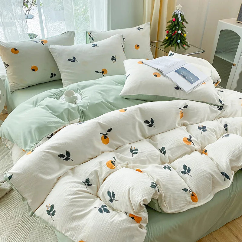 DecorBites™ Cartoon Heart Plant Floral Print 3Pcs Set (Duvet Cover + Pillowcases)