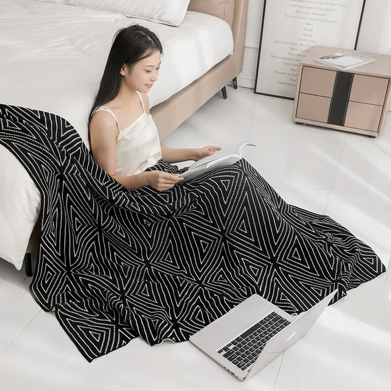™ Knitted Triangular Pattern Thin Blanket for Cozy Versatile Living Room Cover