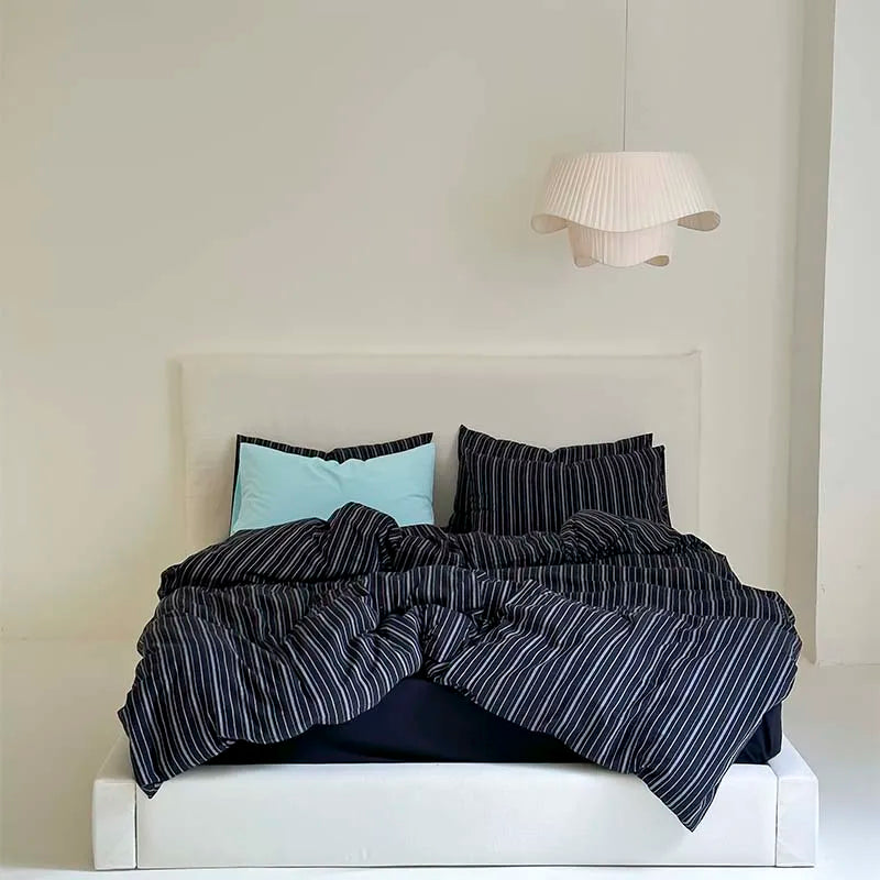 100% Cotton Black Stripe Duvet Cover Set in Various Sizes by DecorBites™