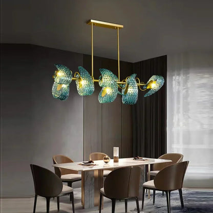 DecorBites™ Blue Peacock Leaf Glass Designer Chandeliers Lighting