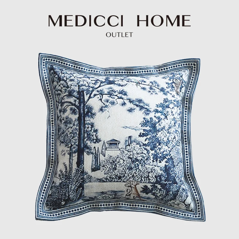 DecorBites™ Ancient Indigo Jungle Decorative Cushion Covers - Hand-Painted Throw Pillow Case