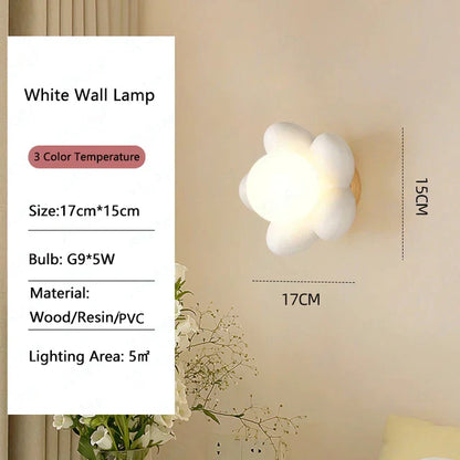 DecorBites™ Kids Flower Resin Wall Lamp LED G9 Bulb White Pink Creative Bedroom Decor