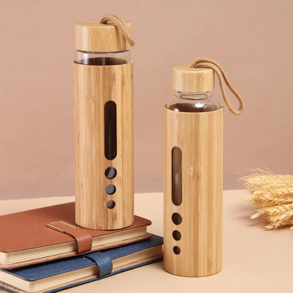 DecorBites™ Bamboo Shell Glass Water Bottle Gym Drinkware Sports Drinking Bottle
