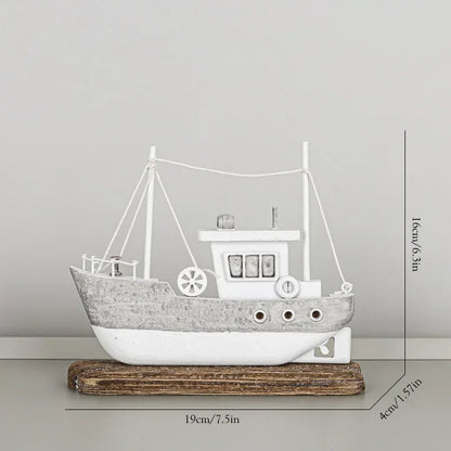 DecorBites™ Coastal Wooden Lighthouse & Ship Model for Mediterranean Home Decor