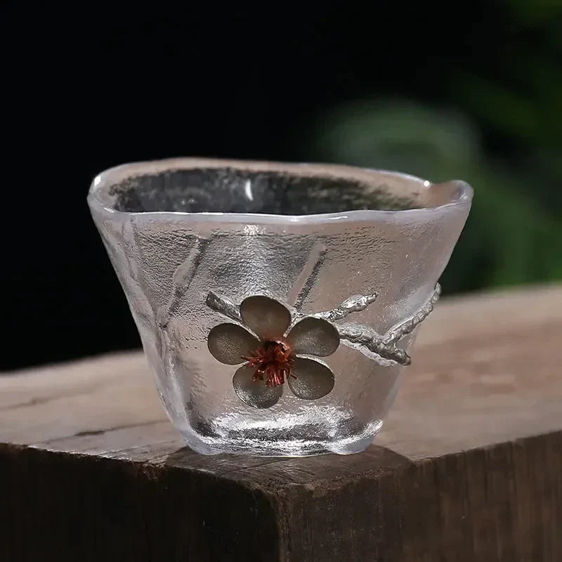DecorBites™ Carved Tin Glass Tea Cup Set - Heat Resistant, Puer Chinese, Elegant Design