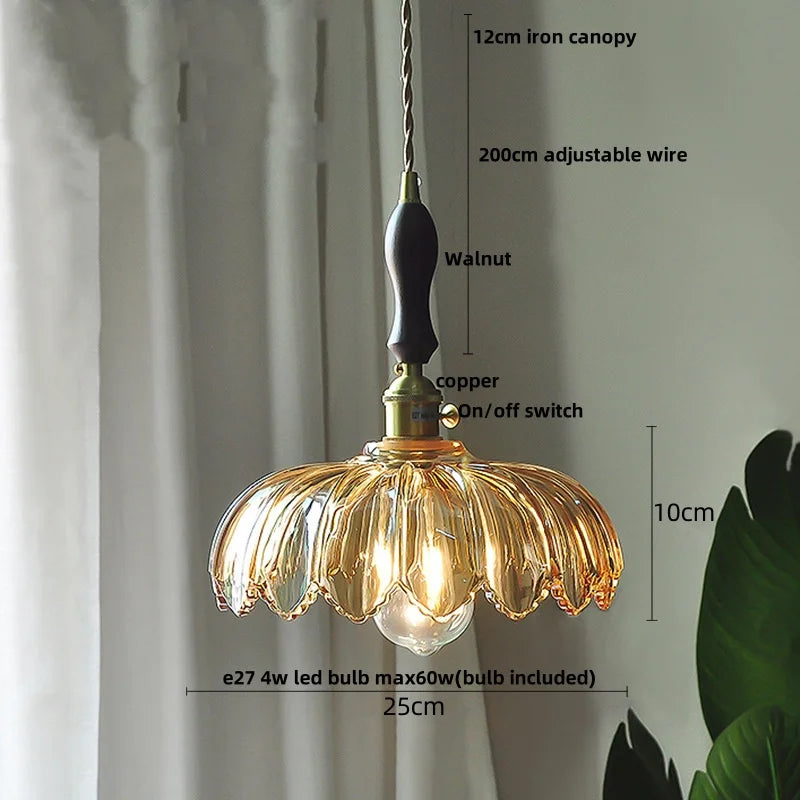 DecorBites™ Amber Flower Glass Pendant Lamp, Modern Nordic LED Hanging Light for Kitchen Living Room