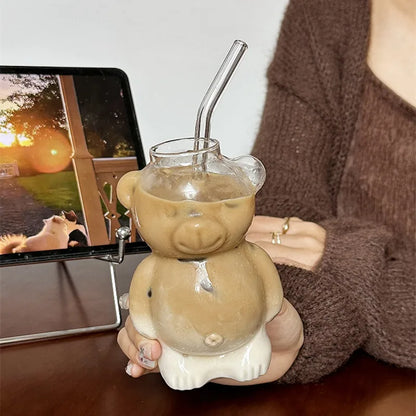 DecorBites™ Bear Glass Cups: Cute Heat-resistant 320ml Latte Cups for Coffee.