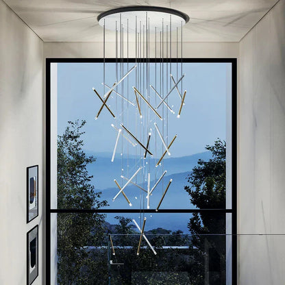 DecorBites™ Black Round Tube LED Chandelier for Duplex Loft Stair - Interior Lighting Decoration